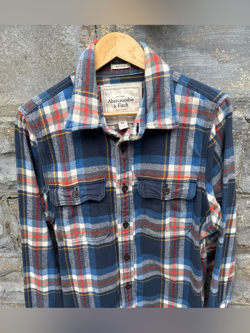 Vintage Abercrombie Flannel Shirt XL Plaid Blue